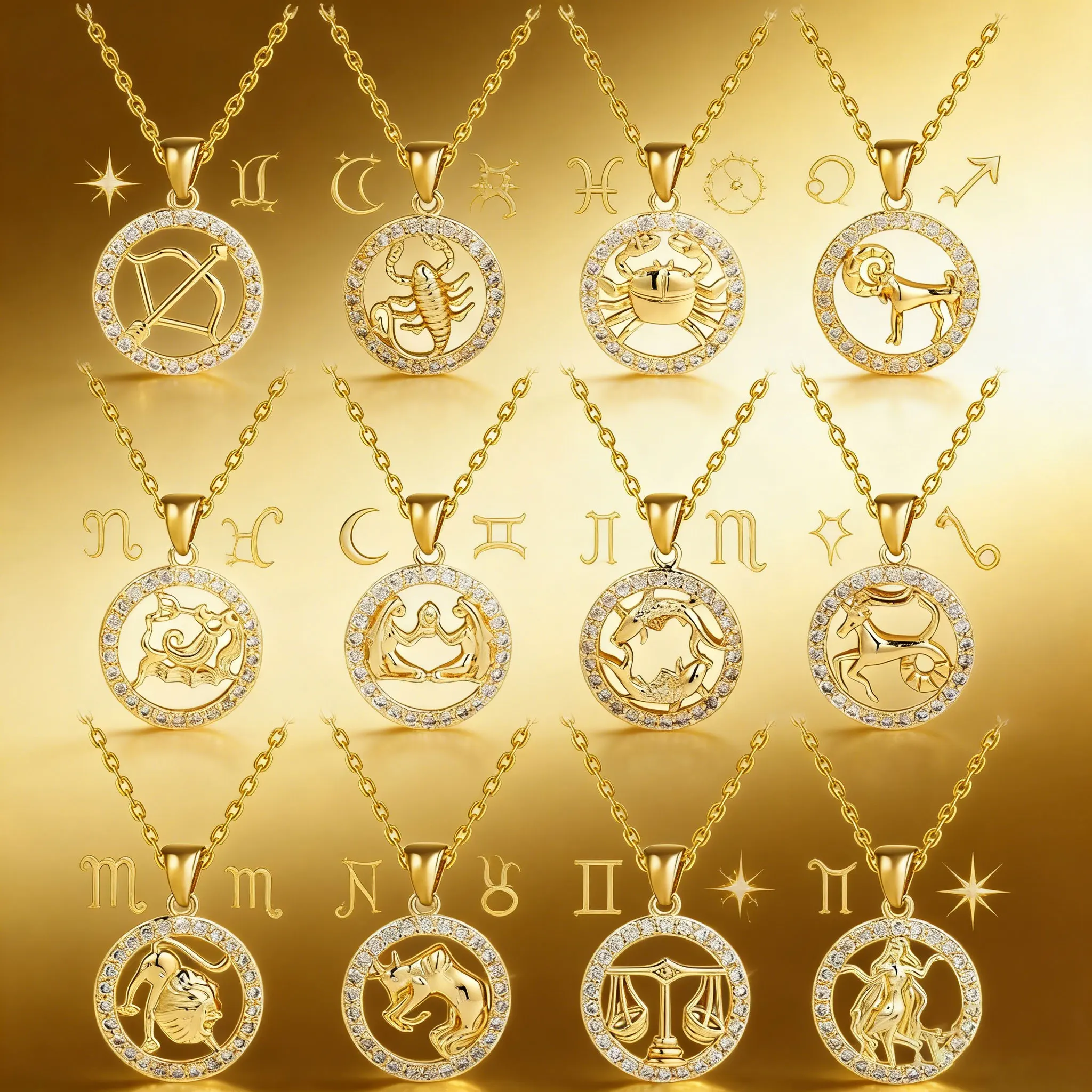 Women's 12 Zodiac Necklace Copper Gold Plated, Constellation Pendant Chain Collar Birthday Jewelry Women Jewelry