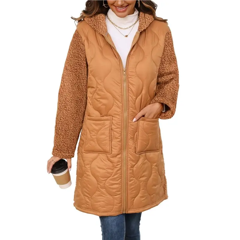 

AA01-Women Long Sleeve Button Down Puffer Jacket Warm Winter Coat Outerwear With Pockets
