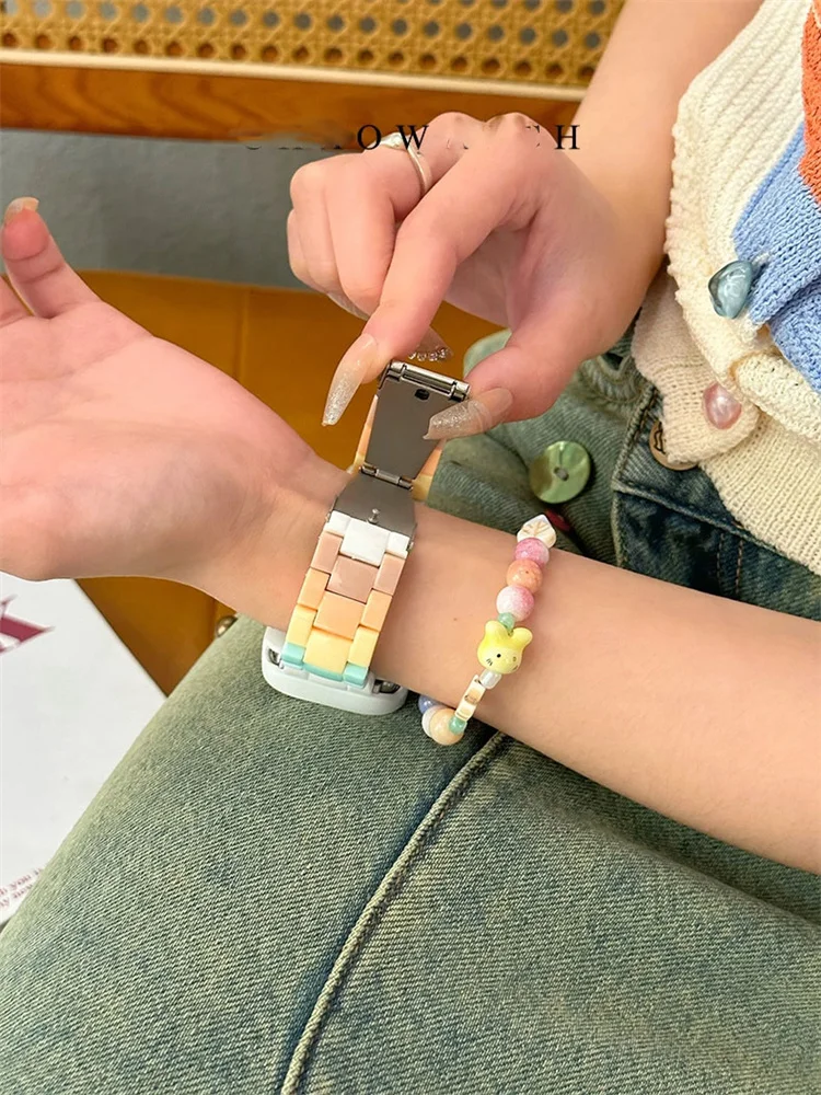 สายรัด Ultra2สีลูกกวาดน่ารักเกาหลี + สายรัดเคสสำหรับ Apple Watch 49 45 44มม. 41 40 Correa ผู้ชายผู้หญิงสำหรับนาฬิกาซีรีส์9 8 7 SE