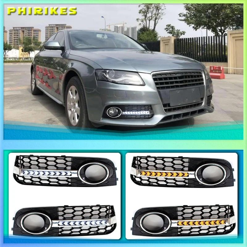 LED Fog Light Grill Front Bumper Center Lower Grille Cover Grilles Daytime Running Lamp For Audi A4 B8 2009-2011