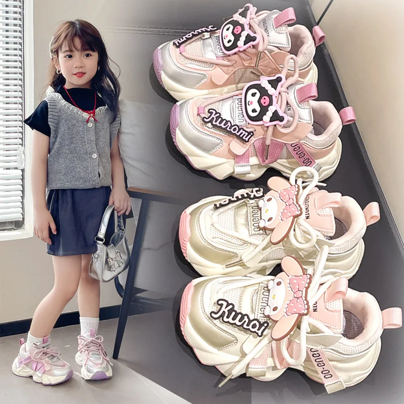 My Melody Kuromi Girl Princess Sneakers Spring Anime Figure Autumn New Mesh Cloth Child Kawaii Cartoon Cute Shoe