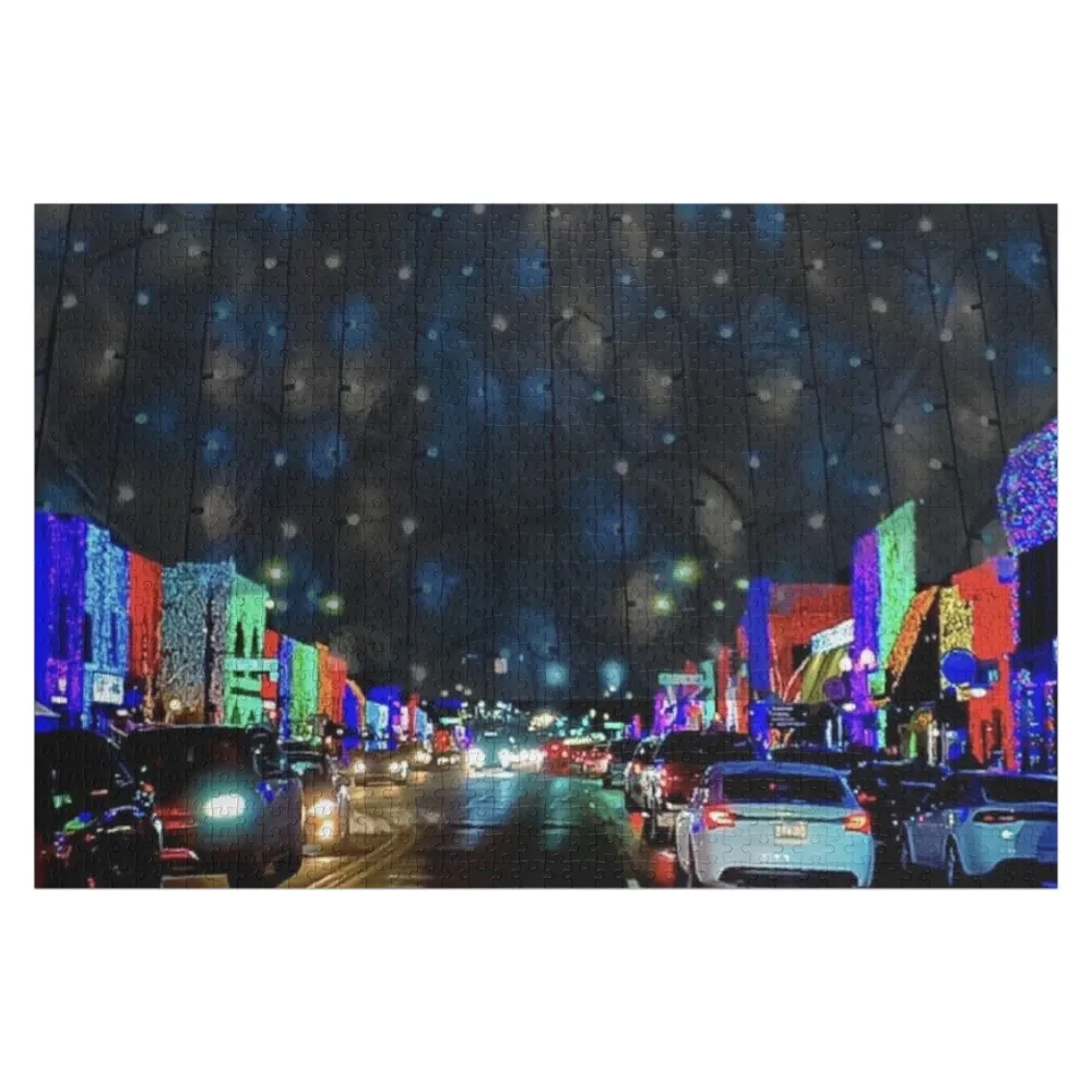 

Downtown Rochester Hills, Michigan Lightshow Jigsaw Puzzle With Personalized Photo Name Wooden Toy Custom Child Puzzle