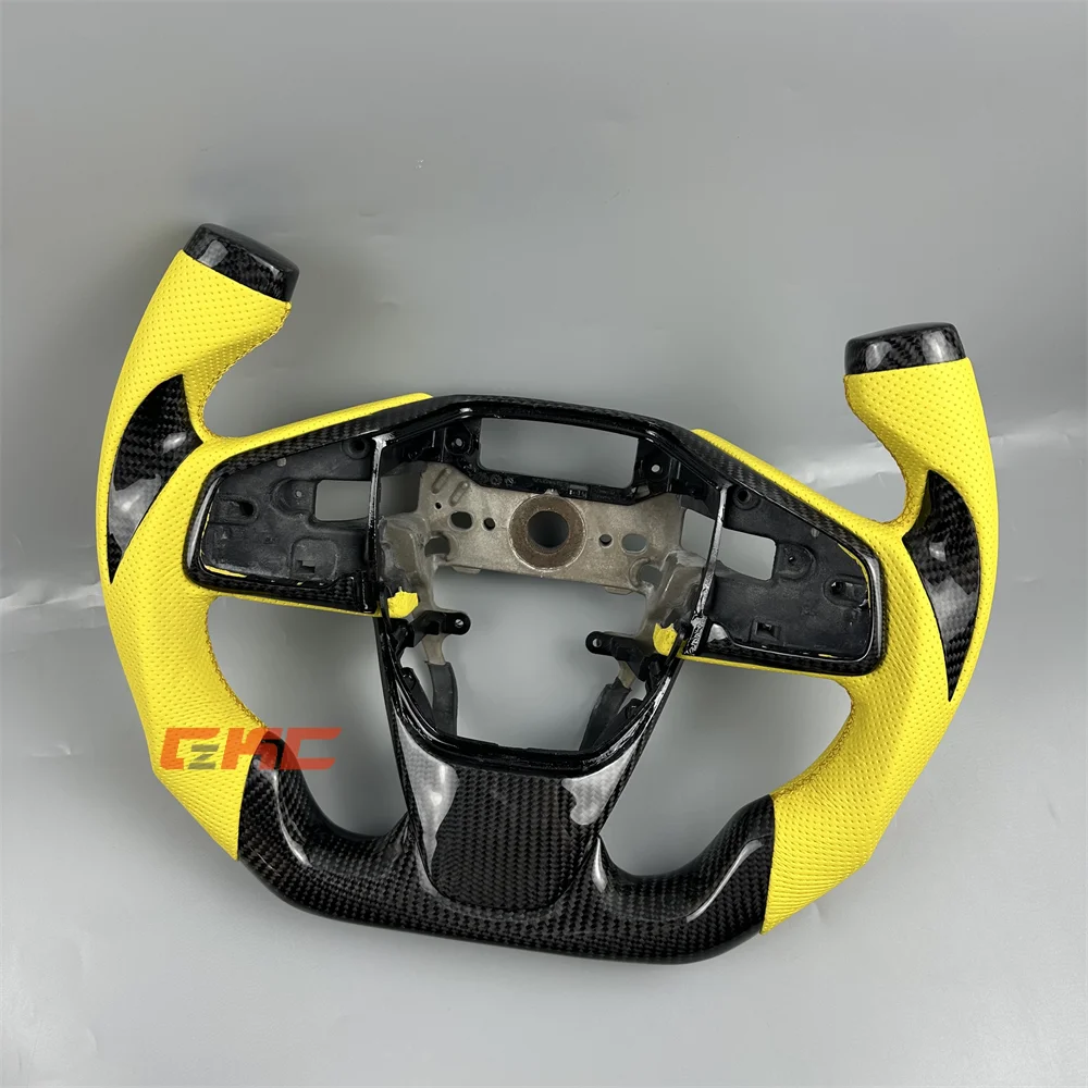 Customized black Carbon Fiber Yellow Perforated Leather Steering Wheel for 2016 2017 2018 2019 2020 2021 H-onda C-ivic
