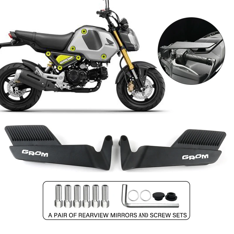 2pcs/pair Track Certified Wide-angle Motorcycle Fixed Wind Wing Rearview Mirror For GROM Tank Pad GROM MSX 125 msx125 Grom 125