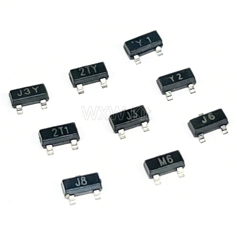 100PCS S8050 S8550 SS8050 SS8550 S9012 S9013 S9014 S9015 S9018 SOT23 J3Y 2TY Y1 Y2 2T1 J3 J6 M6 J8 SOT-23 Tranzystor SMD