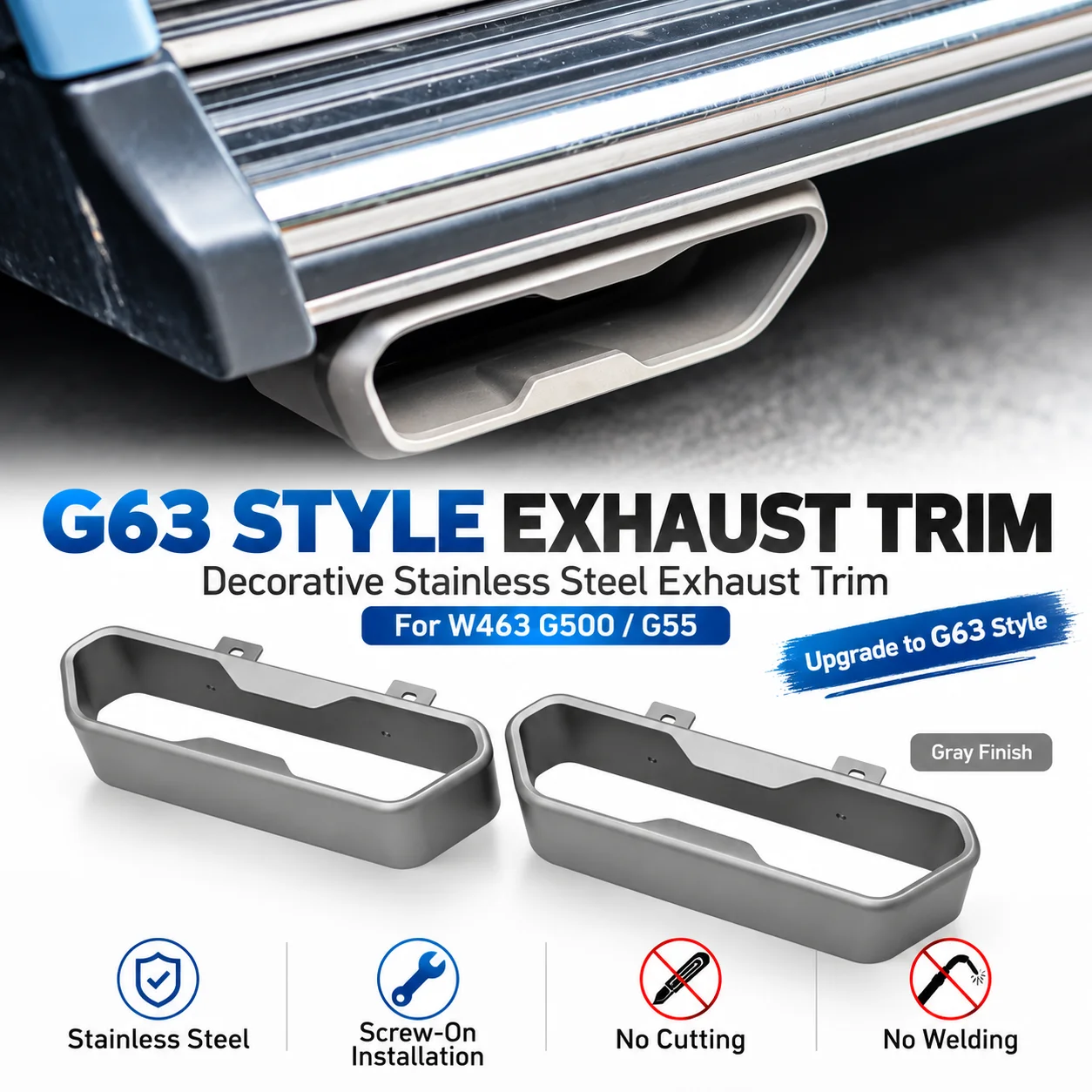 2pcs/Lot Car Silver/Black/Gray Exahaust Tip For Benz G Class G63 G500 G55 W463 Muffler Tip Exhaust Trim Stainless Steel Tailpipe