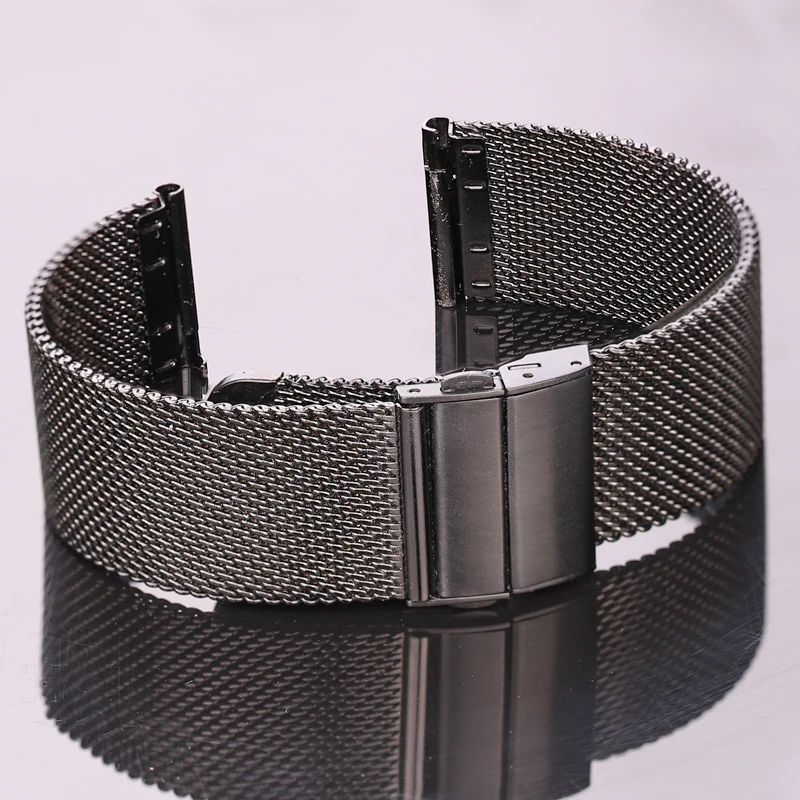 DUTRIEUX Mesh Milanese Loop Uhrenarmband Armband 16mm 18mm 20mm 22mm 24mm Silber Schwarz Armband Handgelenkband Faltschließe 3