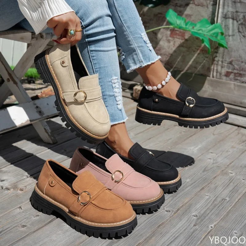 

Весенне-осенняя мода, новые туфли с пряжкой и толстым низом, одинарные туфли для женщин, большой размер, ретро-комплект, женская обувь Le Fu