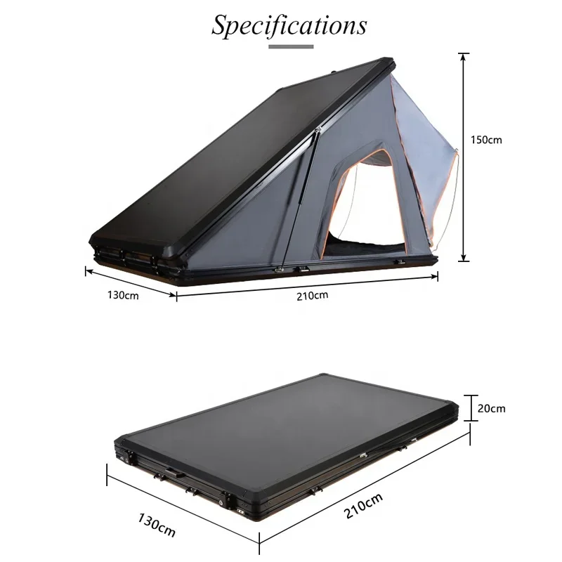 Triangle Shape Portable Aluminium Hard Shell Folding SUV MPV Car Roof Mounted Top Tent for 2 3 4 People Outdoor Camping Stock