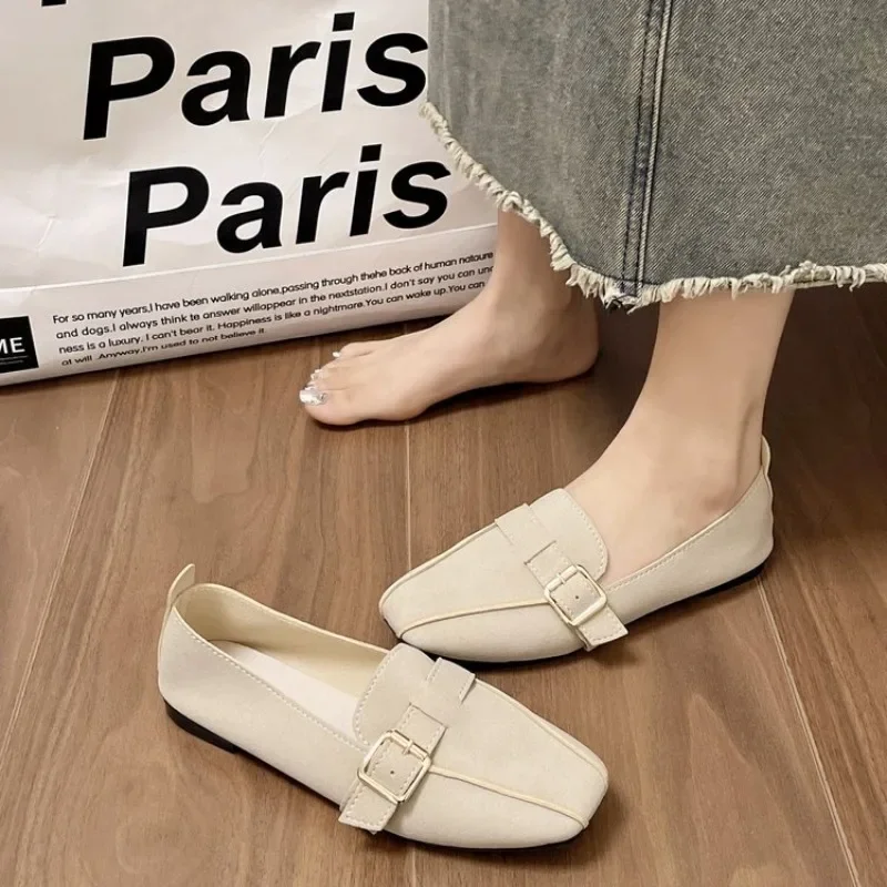 Women's Flat Shoes Spring Autumn New Metal Buckle Soft Sole Shallow Boat Shoes Female Casual 2024 Office Lady Comfortable Shoes