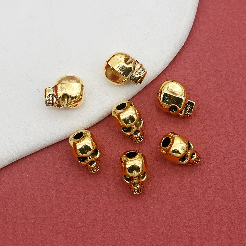 10pcs/lot Punk Skull Zinc Alloy Big Hole Spacer Beads 13x10mm Tibetan Silver Metal Charm Beads Accessories DIY Jewelry Making