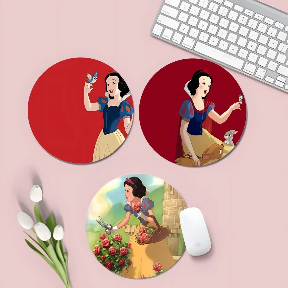 Snow White PrincessINS Tide Round Cabinet Gaming Laptop Computer Desk Mat Office Notbook Mouse Pad Mouse Mat Desktop Mat