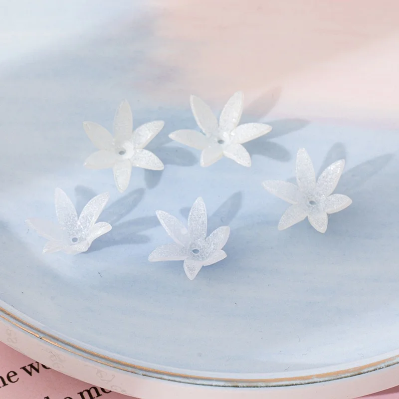 Summer style 50pcs/lot 14.2mm cartoon flowers shape acrylic handmade floral beads diy jewelry garment/hair accessory