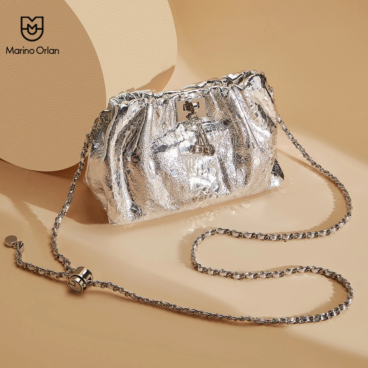 

Marino Orlan Genuine Leather Chain Shoulder Bag for Women's 2025 Spring&Summer New Versatile Cloud Pleated Crossbody Hobo Bag