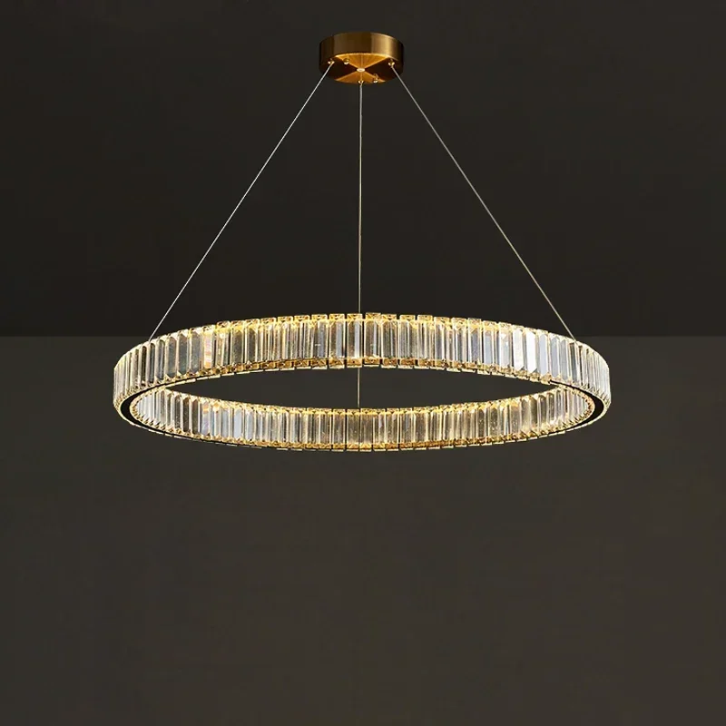 Silver Golden Stainless Steel Crystal Lucky Ring Lustre LED Chandelier Lighting Suspension Luminaire Lampen For Dinning Room