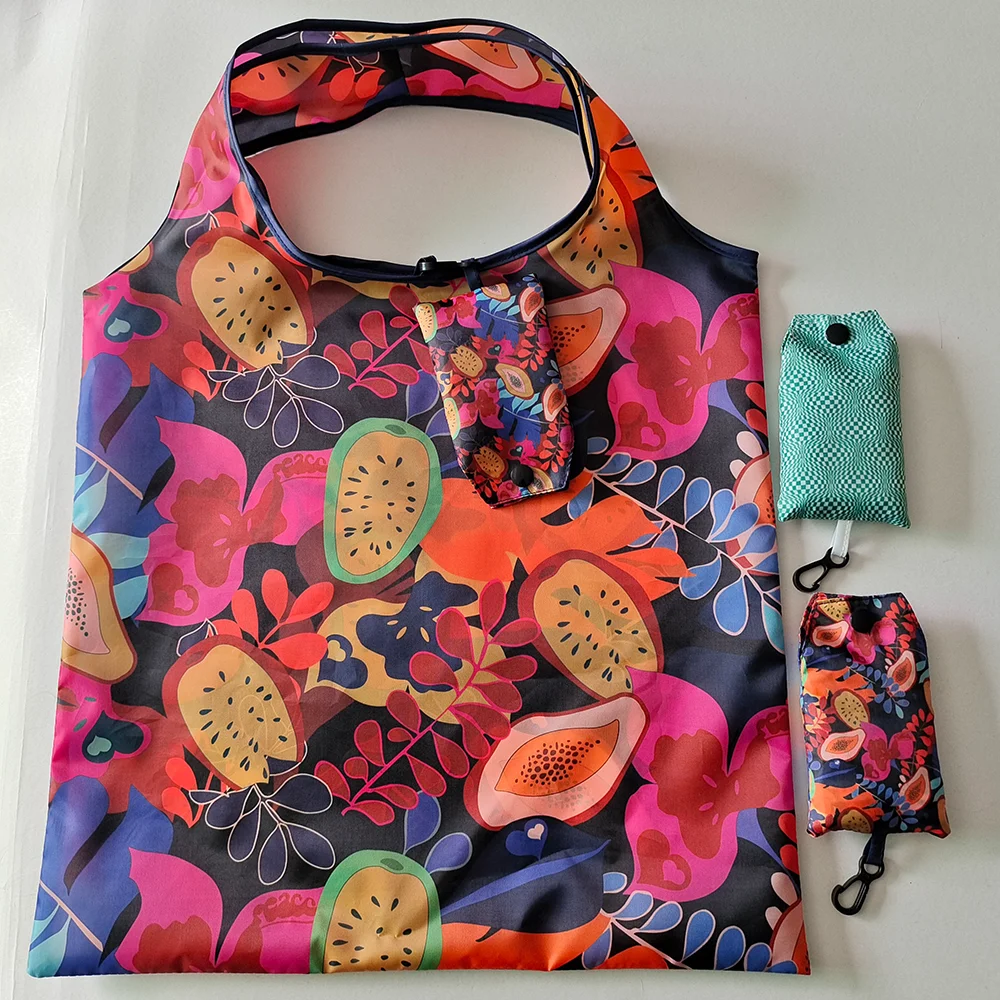 Fashionable Custom Print Compact Collapsible Handbag Recycled Durable High Quality Polyester Shopping Bag Reusable Storage Bag