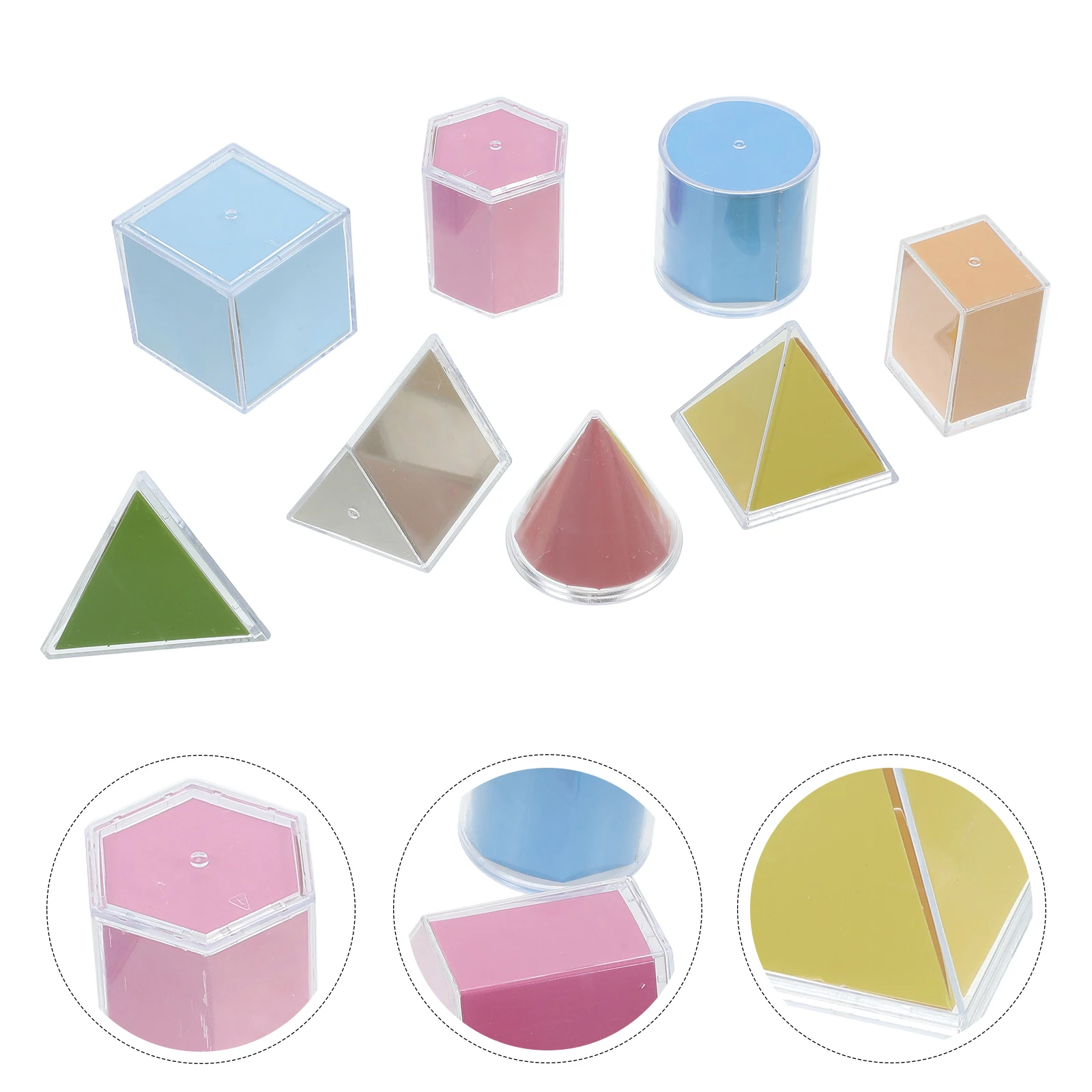 8pcs Geometrical Tools Transparent 3D Shapes Detachable Learning Aids Math Toys Geometry Manipulatives Plastic Solids