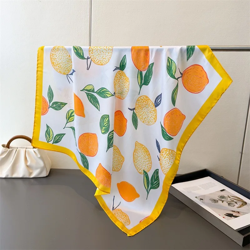 

Luxury 70x70cm Square Silk Scarf for Women Bohemian Lemon Tree Floral Print Shawl Wrap Fashion Accessory Hair Tie Bandana Hijab