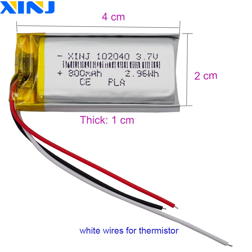 10PCS 3.7V 800mAh 2.96Wh Polymer Li Lithium Battery 102040 LiPo 3-Wires Thermistor Repair Controller Car Camera Bluetooth Device