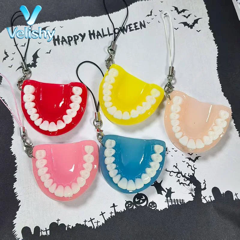 Creative Gothic False Tooth Phone Pendant Durable Simulated Teeth Bag Decoration Unique Gift for Friends Daily Carry
