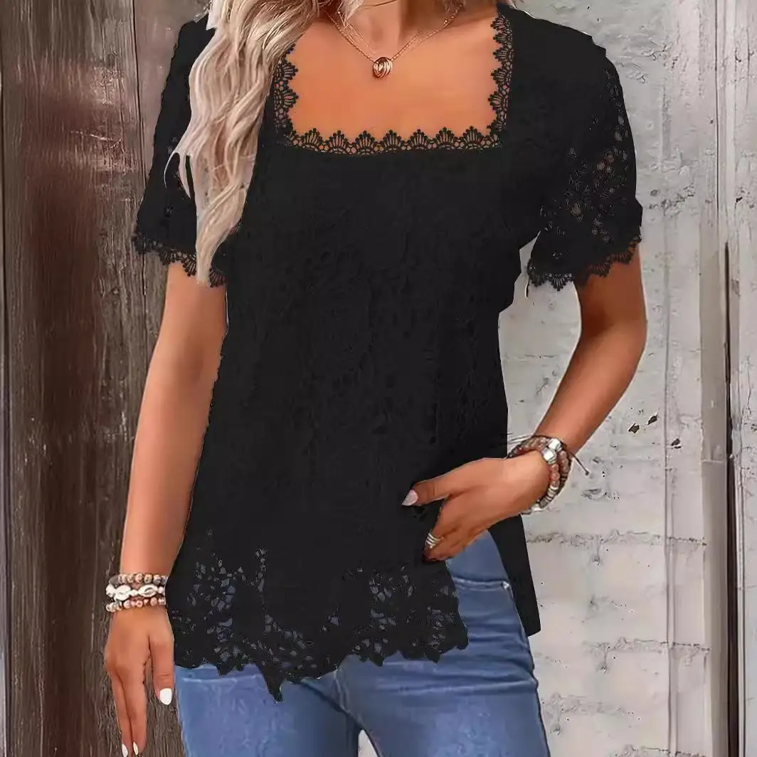Col carré femme dentelle ort irt décontracté Sle fibre de polyester pas de marque marque enregistrée autres éditions ajustement aérien