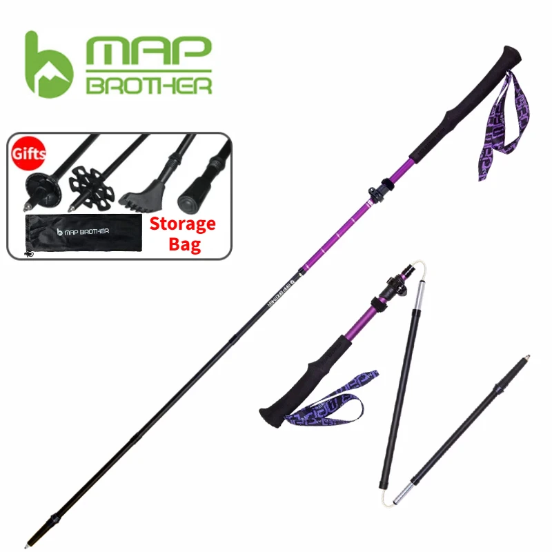 MAP BROTHER M3030 Lightweight Folding Collapsible Quick Lock Trekking Pole Hiking Trail Running Walking Stick Aluminum Alloy