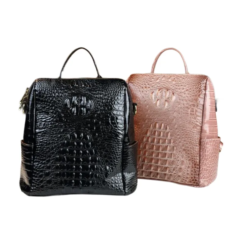 

Fashionable Ladies' Crocodile-Print Leather Backpack - Waterproof Anti-Theft Travel Bag with Detachable Wallet