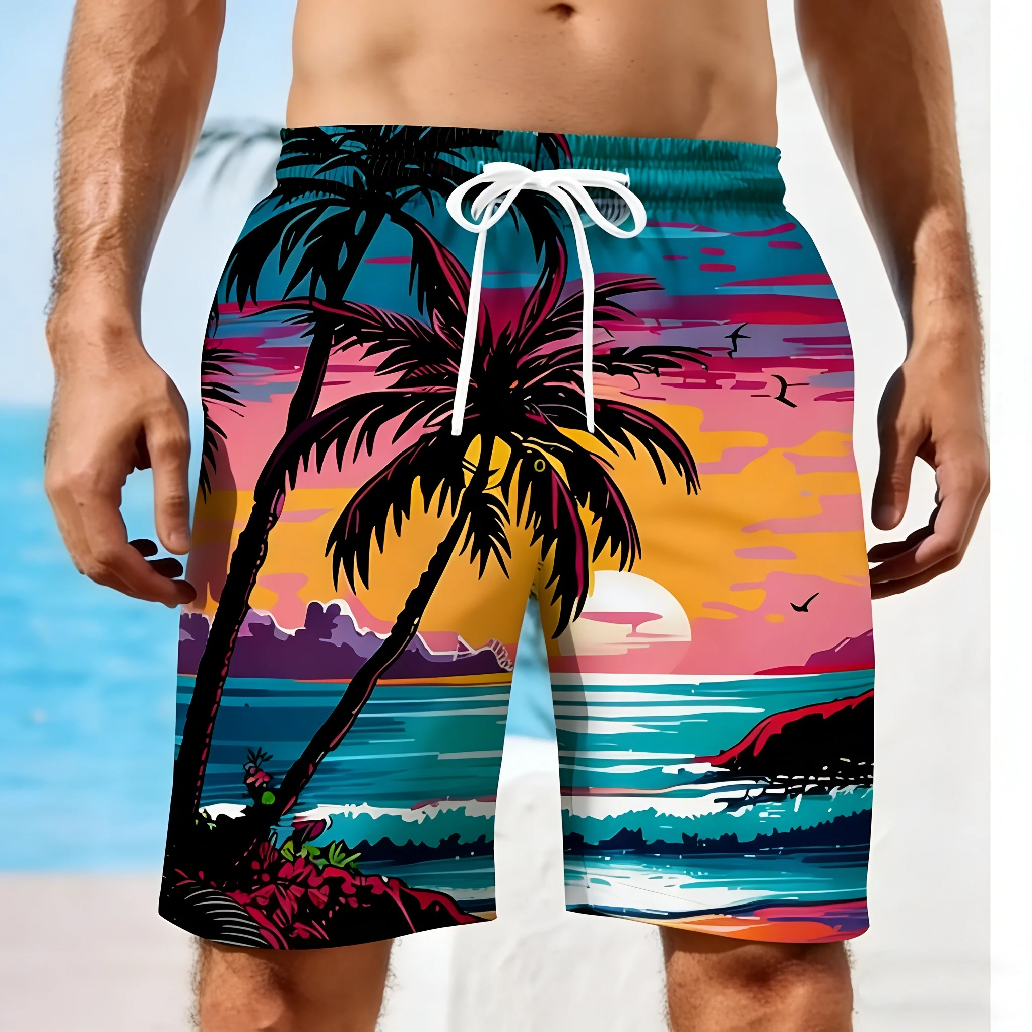 

2026 Men's Summer Short Beach Vacation Hawaiian 3D Printed Shorts Men Y2k Graphic Short Pants Male Breathable Swim Loose Shorts
