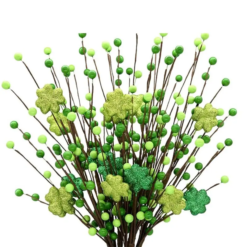 

【ORNAMENT】Искусственные клеверные стебли Shamrock Berry для декора, 6 штук в упаковке, 24 дюйма, для украшения ко Дню Святого Патрика