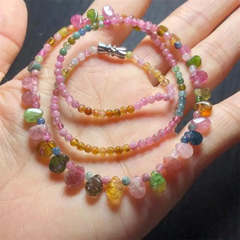 Natural Tourmaline Bracelet Crystal Bracelets Stretch Healing Fashion Polychrome Gemstone Birthday Present 1PCS 8MM