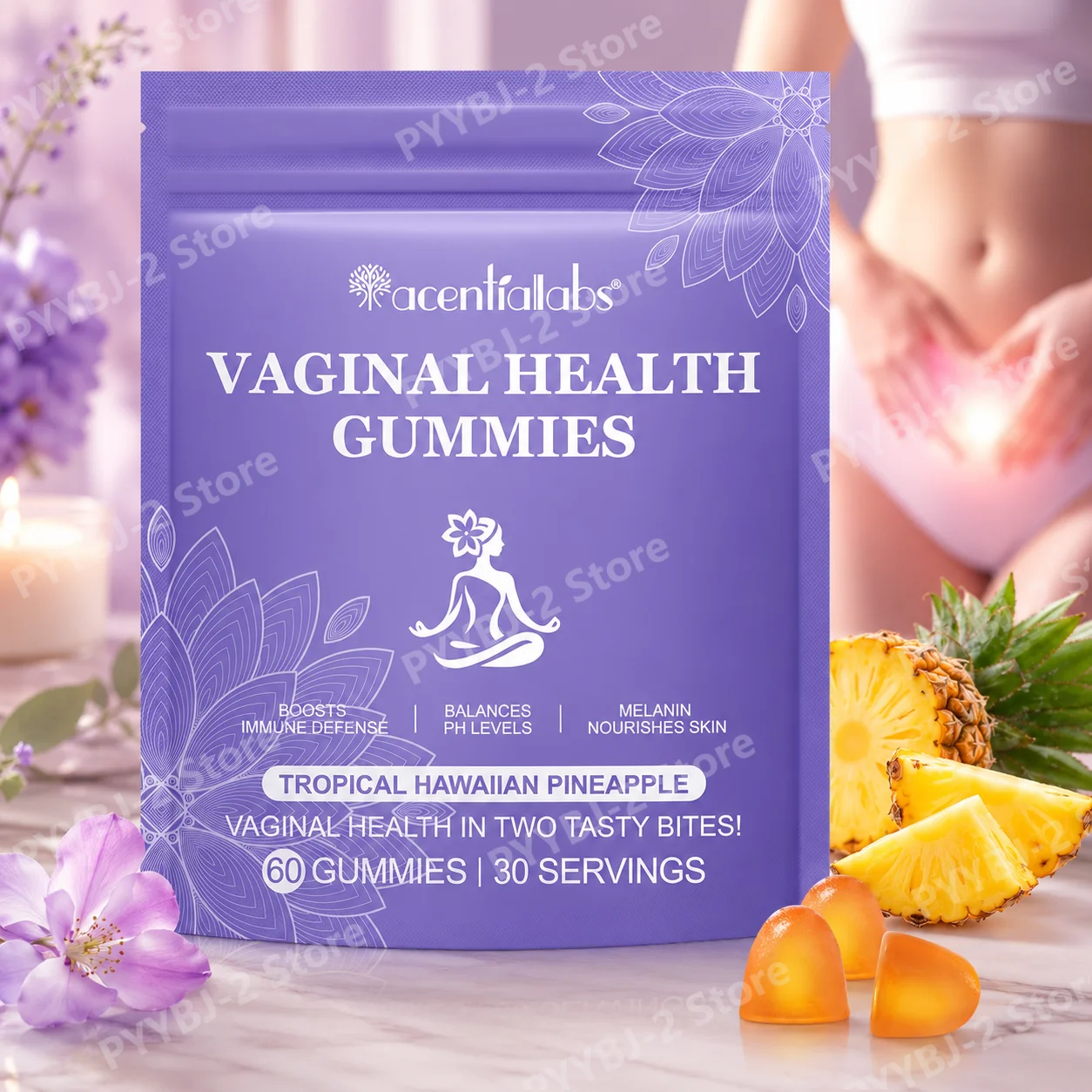 Pineapple Probiotic Gummies for Women Vitamin C Supplement Microbiome Balance Support 60 Count Women Daily Wellness