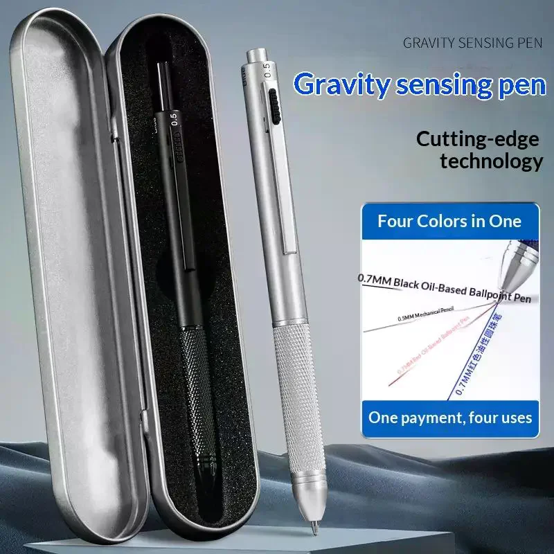 1PCS Fashion Metal Gravity Sensor Pen 4 In 1 Press Type Ballpoint Pen Mechanical Pencil School Office