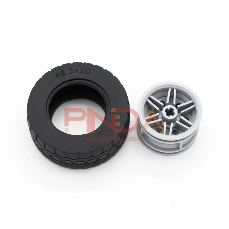 Blocks Technology Parts 56145+15413 49.5x20mm Tire Wheel Educational Toys Car Bulk Compatible All Brands Mechanical Parts