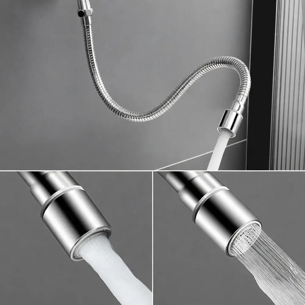Flexible Sink Faucet Extender Stainless Steel Extension Pipe Universal Kitchen Tap Aerator Anti Splash Rotating Spray Head