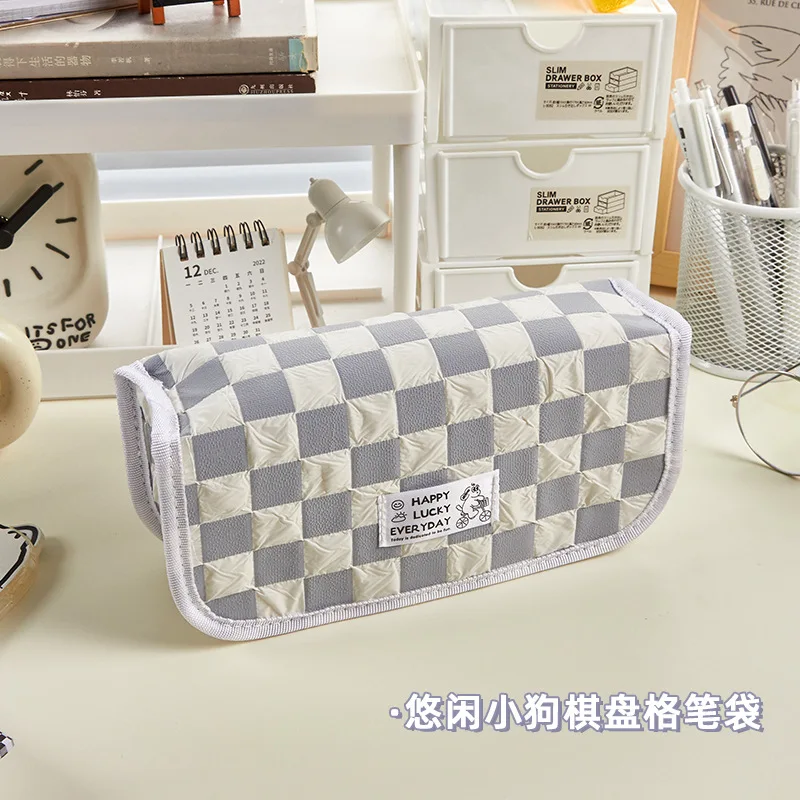 Puppy Checkerboard Large-capacity Pencil Bag Multi-functional Cute Multi-functional Stationery Bag Pencil Bag