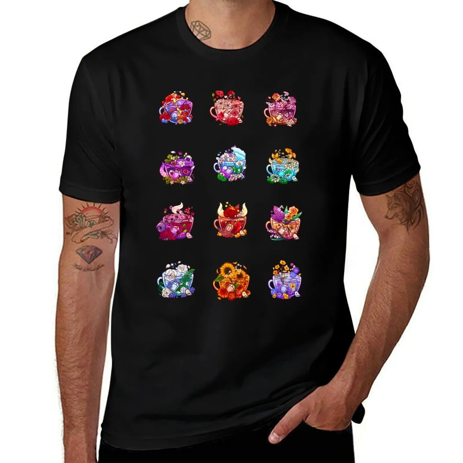 Zodiac Teacup Collection T-Shirt Festival Casual Short Sleeve T-Shirt