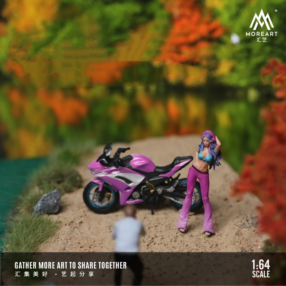 Moreartkawasaki忍者オートバイ人形セット、紫モデル、かわいい女の子、1:64、650