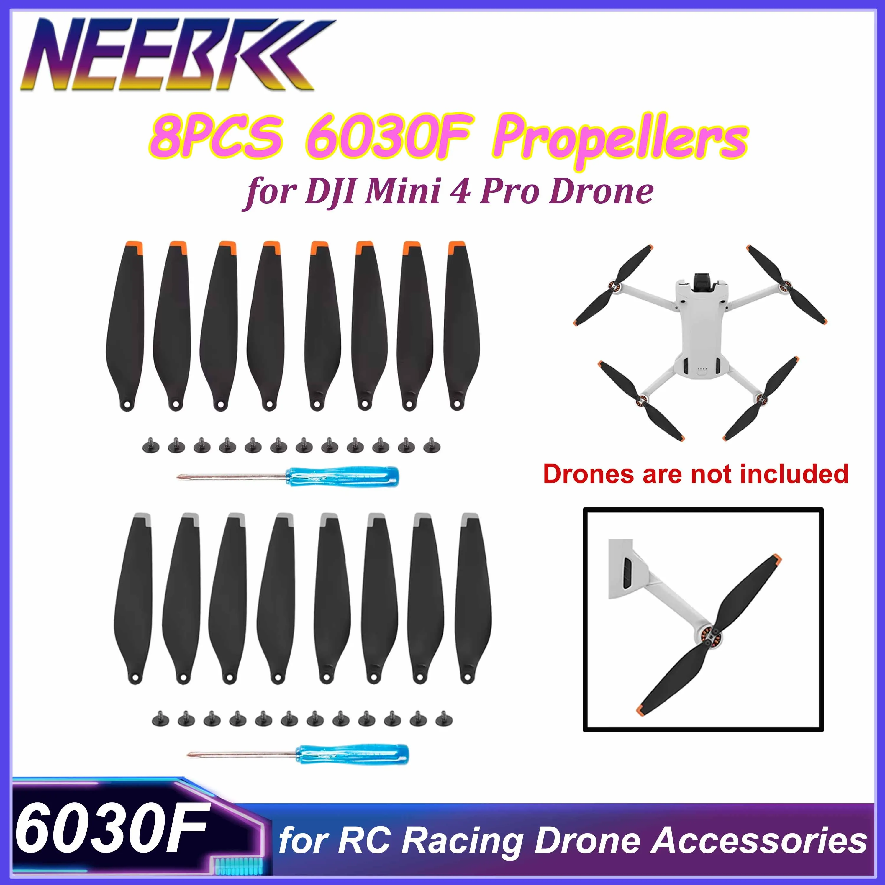 8PCS 6030F Replacement Propellers Low Noise Light Weight Props for DJI Mini 4 Pro RC Racing Drone Wing Fans Spare Accessories