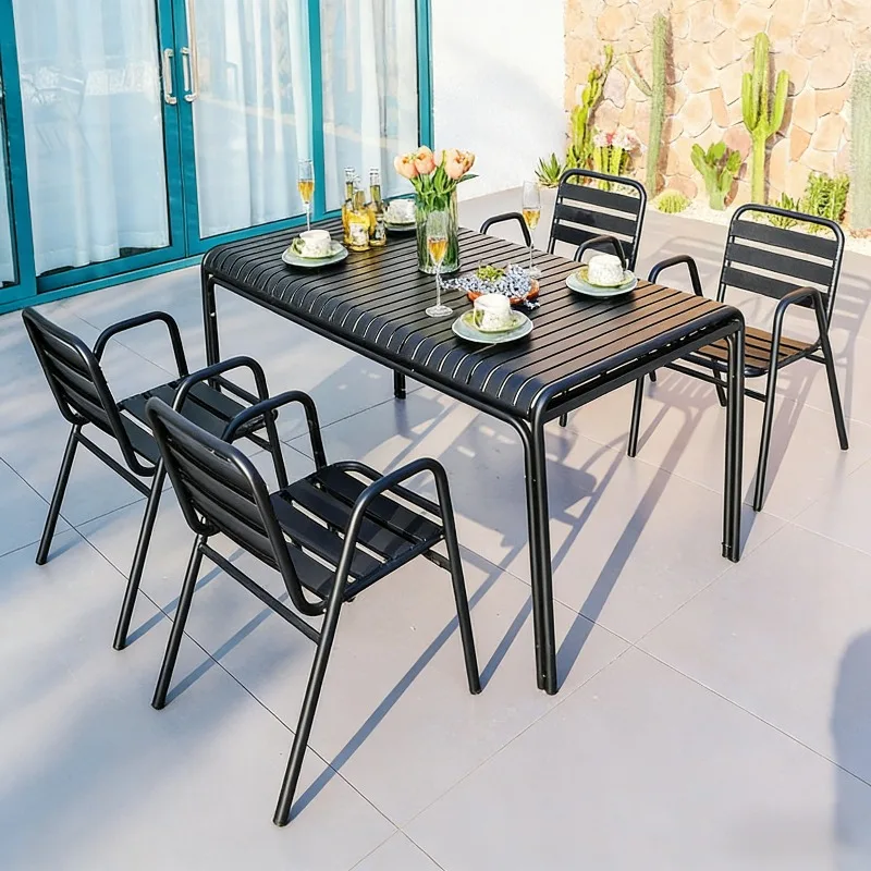 

Outdoor Aluminum Table Chair Set Colorful, Garden Patio Balcony Cafe Furniture Milk Tea Shop Chairs