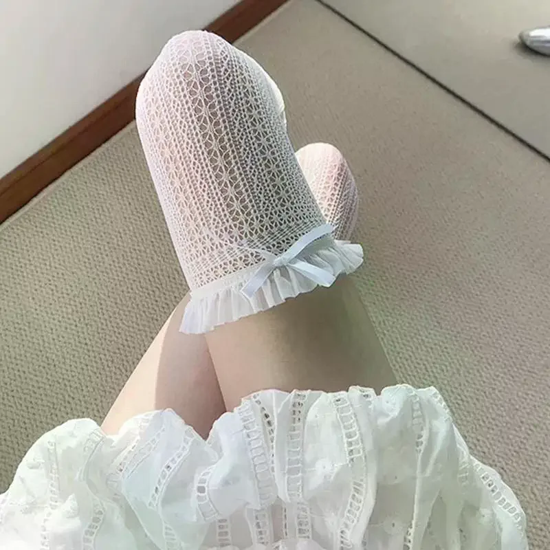 Ballet-Style Bow Over-The-Knee Socks Lace Socks Jk Style Openwork Mid-Calf Socks Lolita Style