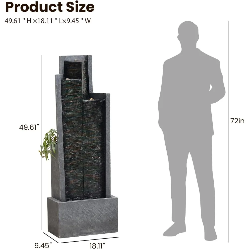 49.6 H نافورة حديقة خارجية حديثة متتالية نافورة مياه داخلية أرضية طويلة، نافورة واقفة مع أضواء للحديقة