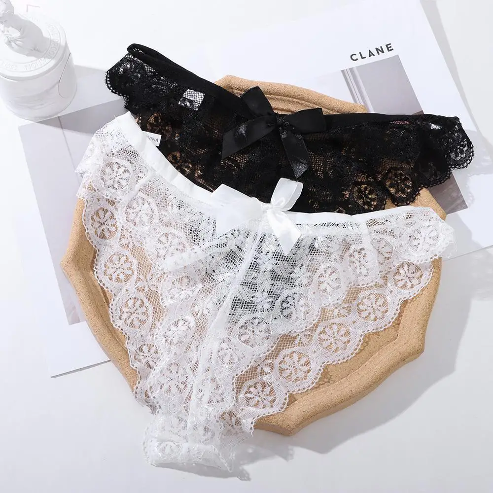 Ladies Lace Flowers Transparent Underpants Women's Underwear G String Hollow Bow Panties Thong