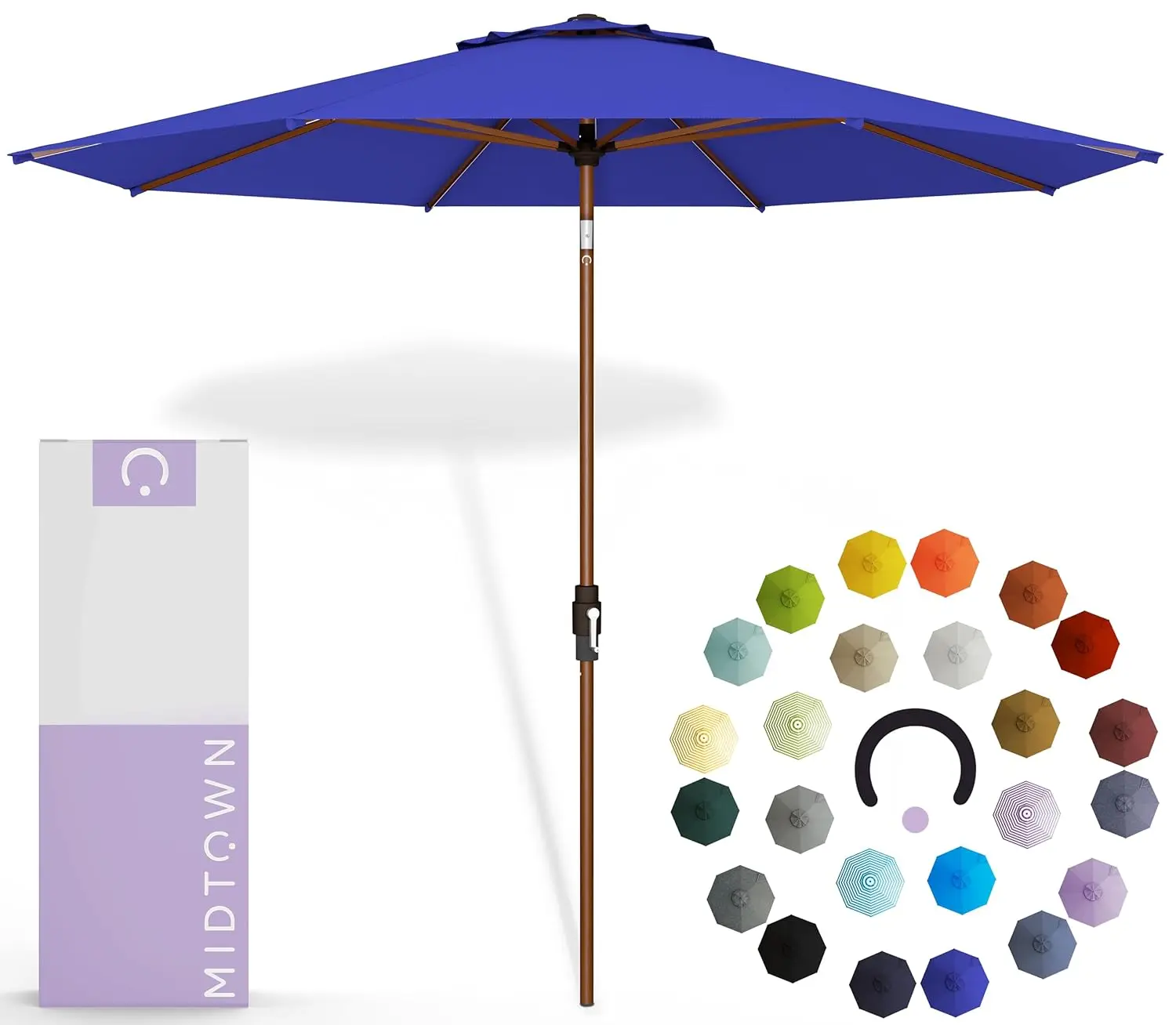 

Wooden 9Ft Patio Umbrella 360° Swivel Tilt 8 Fiberglass Ribs UV Fabric Deck Pool Garden Porch Outdoor, Customized