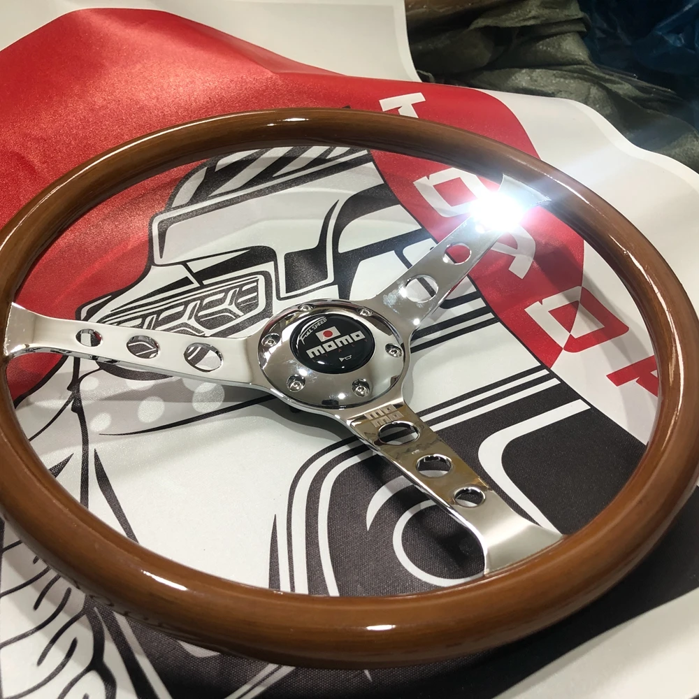 15Inch Classic Real Wood MOMO Steering Wheel Car Rally Racing JDM MOMO Steering Wheel Volantes For VW HONDA TOYOTA BMW Nissan