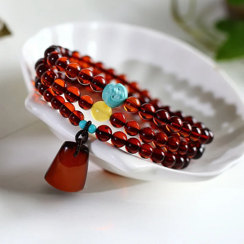 Purified Multi- 6.3Mm Three-Circle With Blood Amber Small Pendant Bracelet
