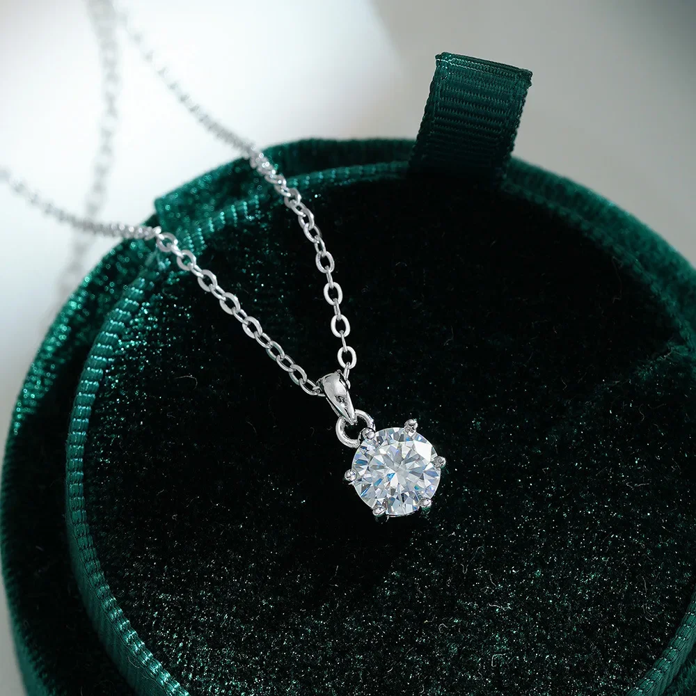 Lumira Platinum PT950 1/2/3 Carat Moissanite Necklace Pendant for Women Classic Six-Prong Setting Pendant Jewelry