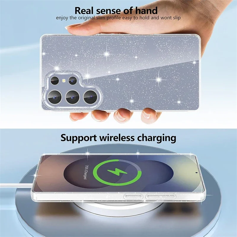 Glitter Bling Sparkle Clear Soft Case for Samsung Galaxy S25 Ultra S24 Plus S25Ultra S24Ultra Women Girls Fundas Cover Accessory