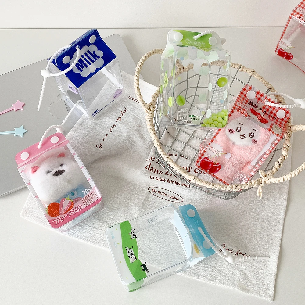 Clear Pvc 3d Milk Box Doll Bag Ins Cartoon Storage Case Portable Figure Display Organizer For Student Girls Toy Collectibles