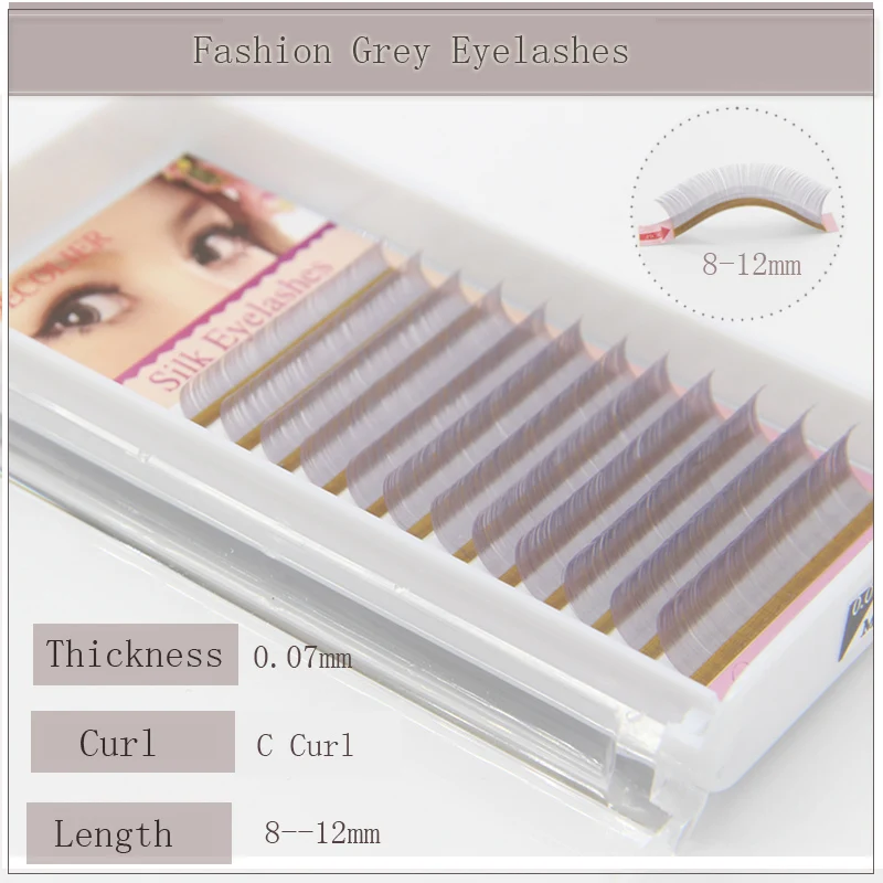 Jadecolier New 12 Lines Gray Makeup False Eyelashes 8-12mm Mix Length Colorful Beauty Soft Silk Eyelash Extension Graft Cilios