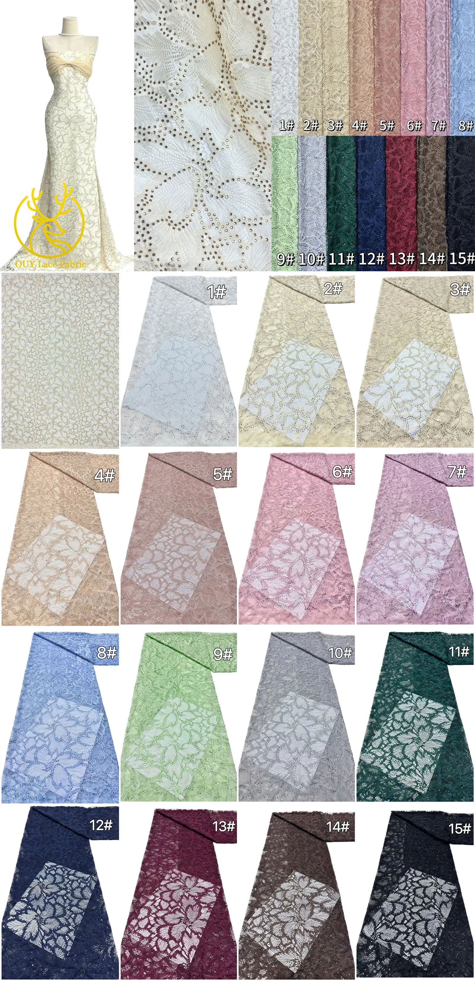 Nigerianischer Glasdiamant-Tüll-Spitzenstoff, französische Pailletten-Spitze, afrikanischer Spitzenstoff für Partykleid, Hochzeitskleid, 5 Yards – Detail 3
